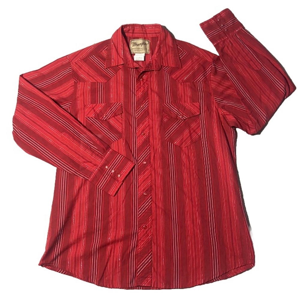 Wrangler Pearl Snap Shirt Men's Large Red Western Cowboy Rancher